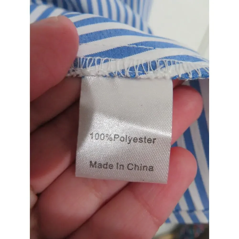 Tuckernuck Sz S Blue White Striped Easton Striped V Neck Blouse Long Puff Sleeve